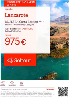 Catálogo Soltour en Lasao | Lanzarote - BLUESEA Costa Bastian | 2026-04-23T00:00:00.000Z - 2026-04-26T00:00:00.000Z
